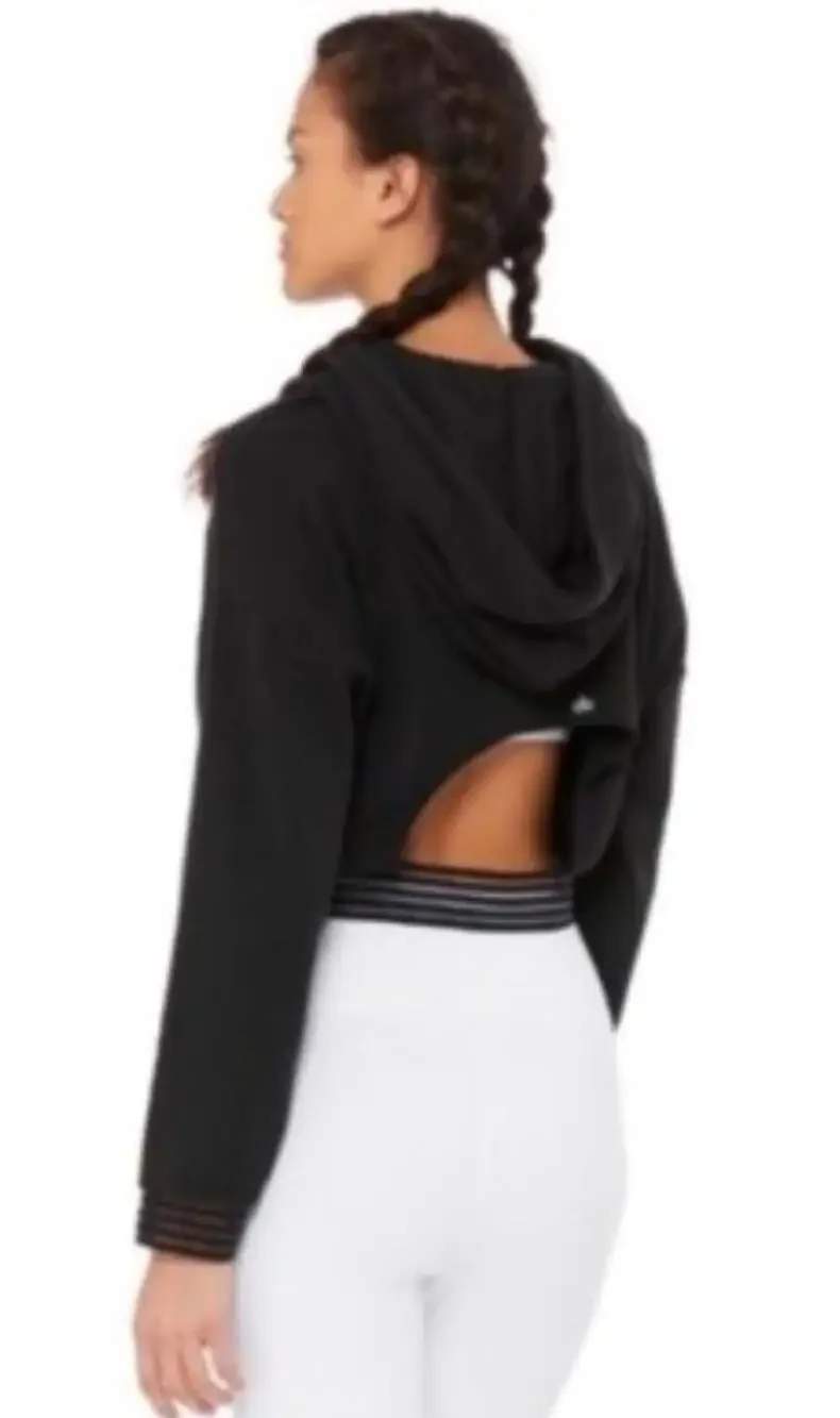 Alo Yoga Open Back Cropped Hoodie with Mesh Trim